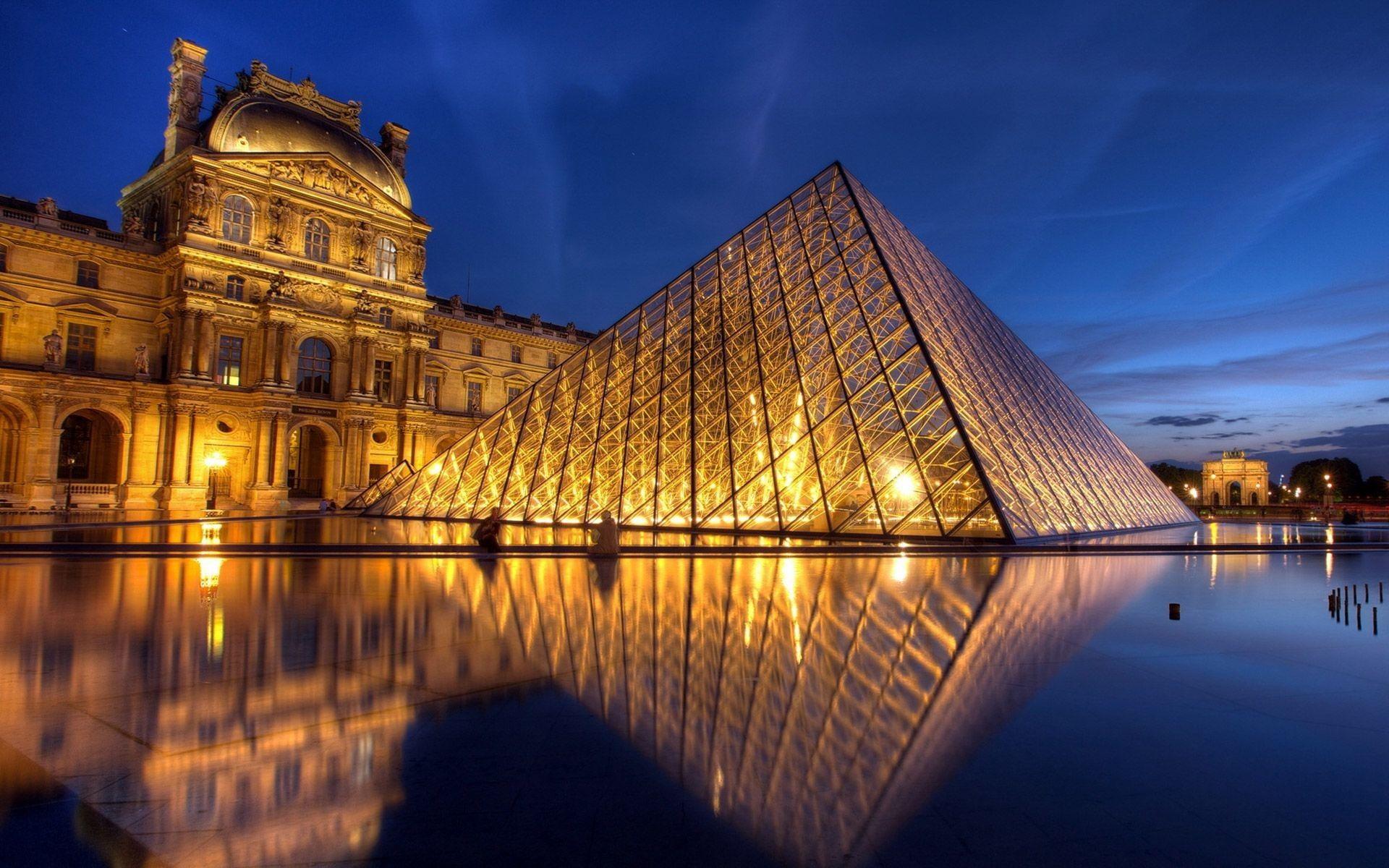 Museum Louvre Fountain Illumination Travel attractions Paris France