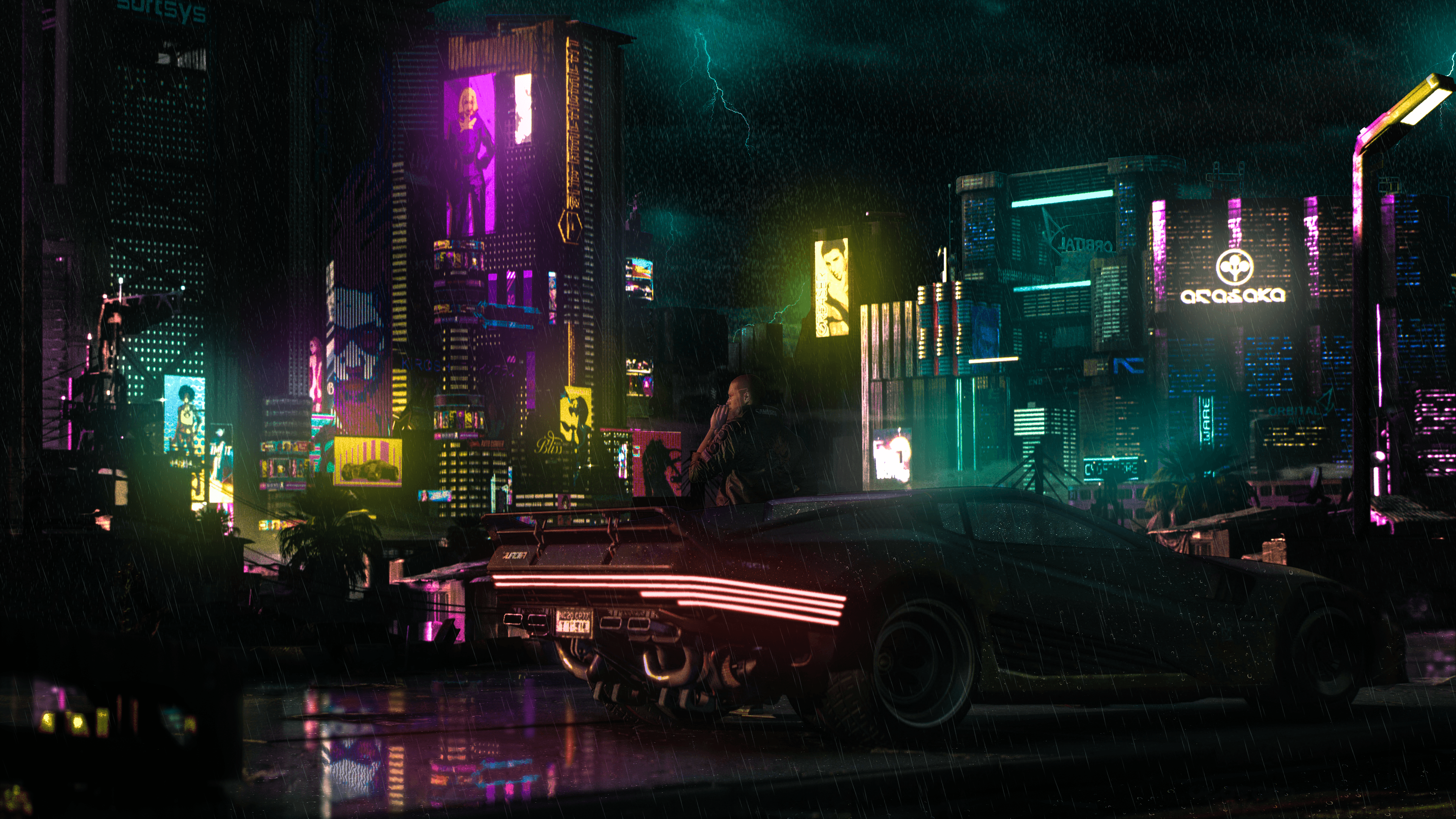 4K wallpaper I made of a rainy night in the city