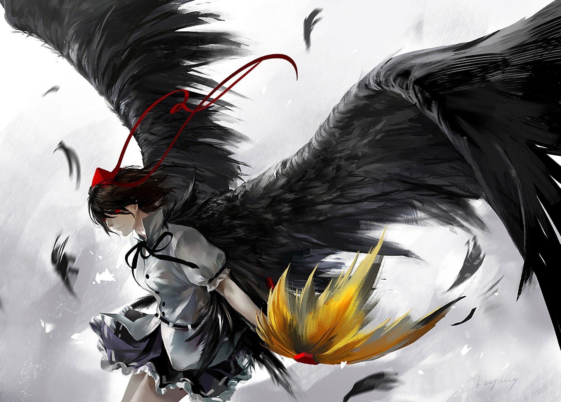 Art kzcjimmy touhou Shameimaru aya girl wings ribbon angel angels