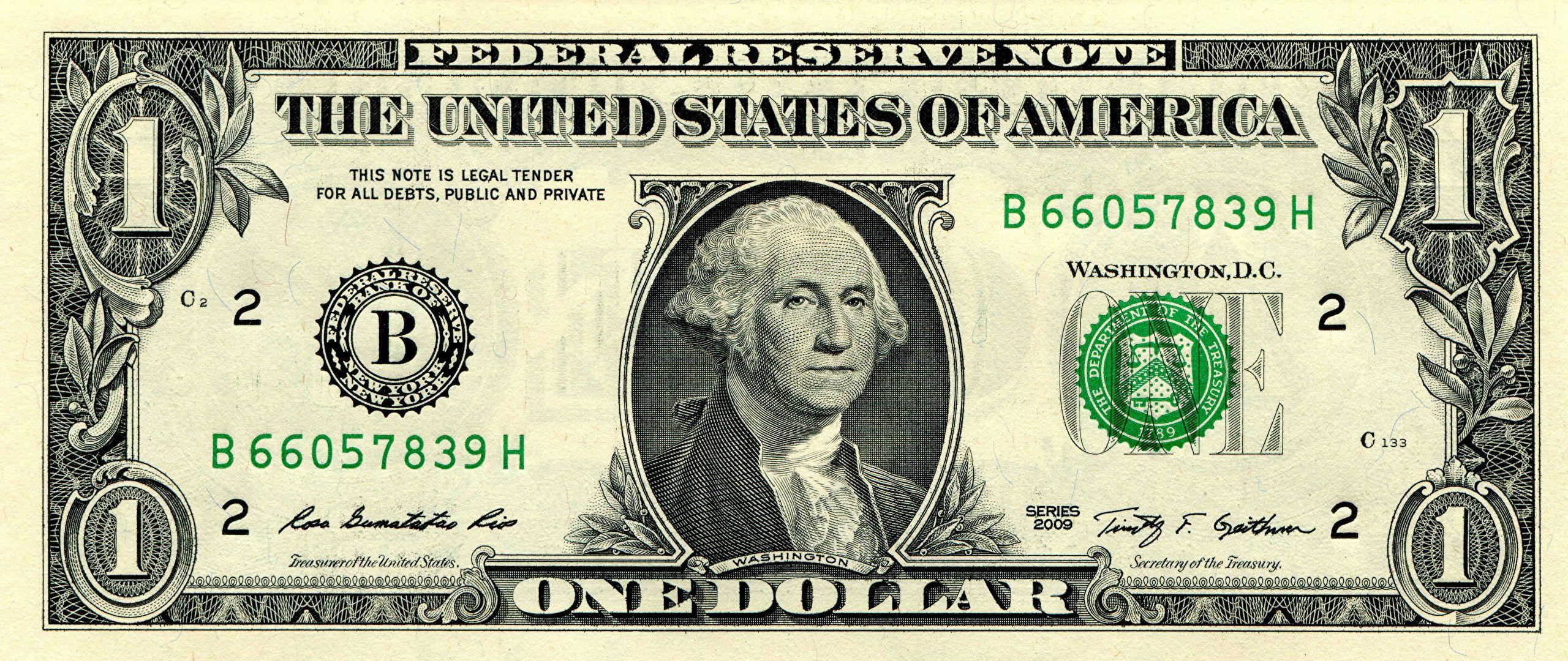 Picture Dollars Banknotes 1 Washington, Federal Reserve 2560x1080