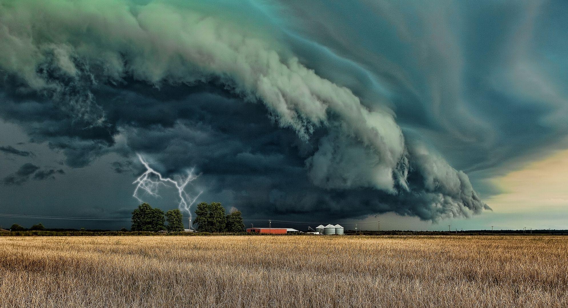 lightning, rain, farmland, cg, fields, digitalart, cool image