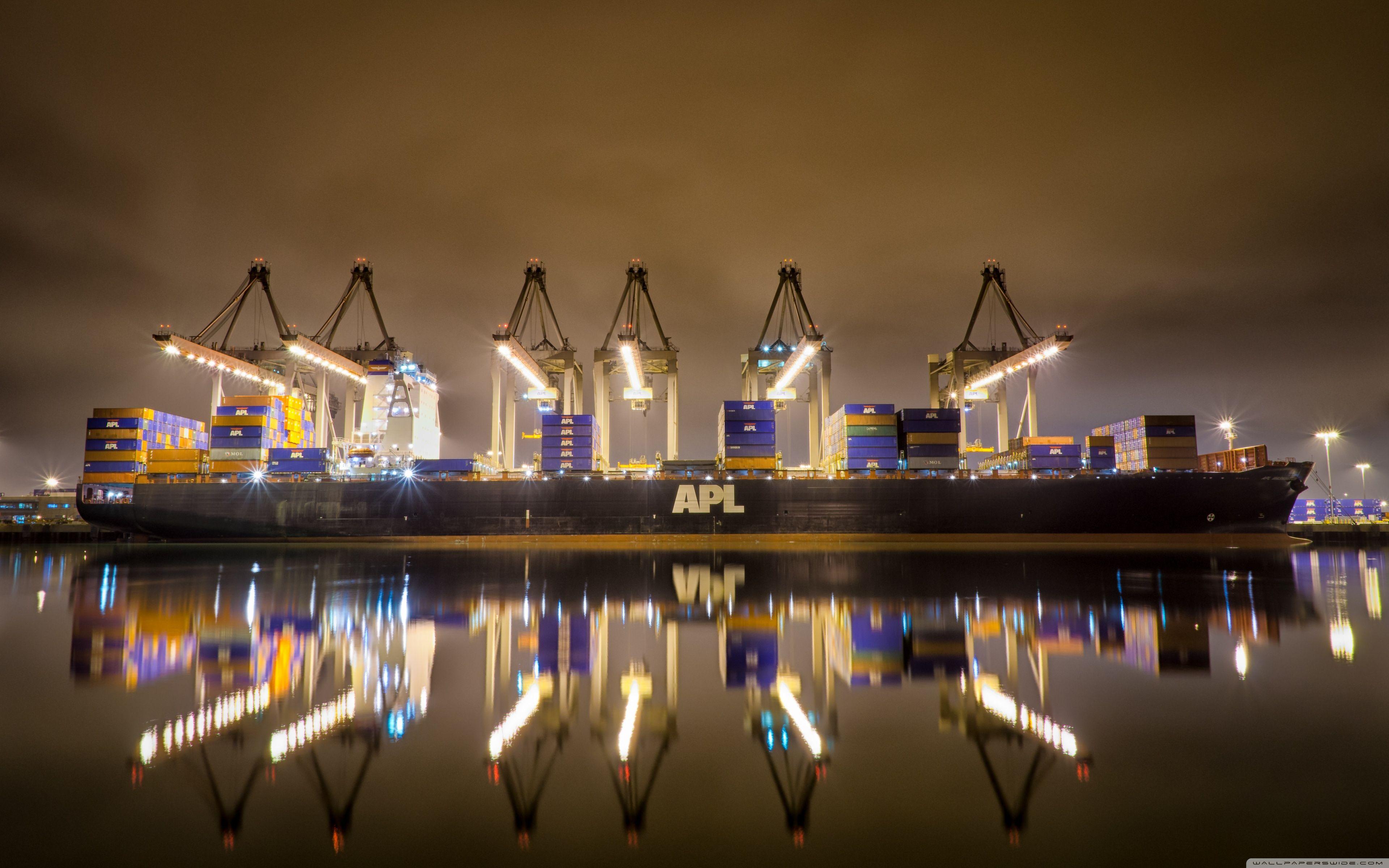 Cranes And A Ship APL Washington ❤ 4K HD Desktop Wallpaper