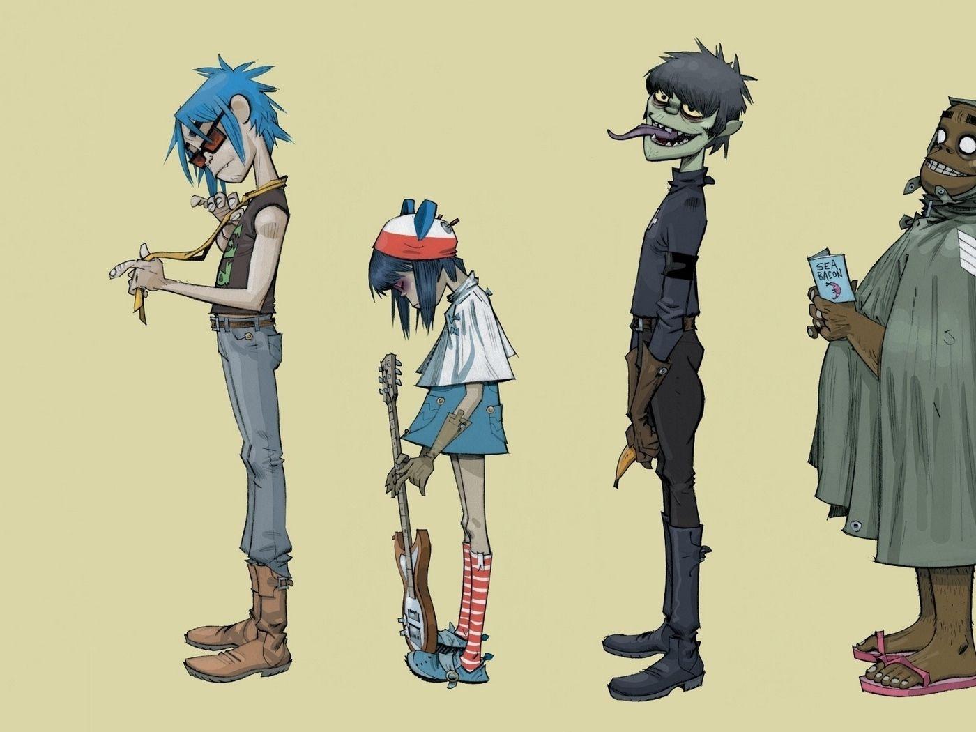 Download wallpaper 1400x1050 gorillaz, jamie hewlett, noodle, murdoc
