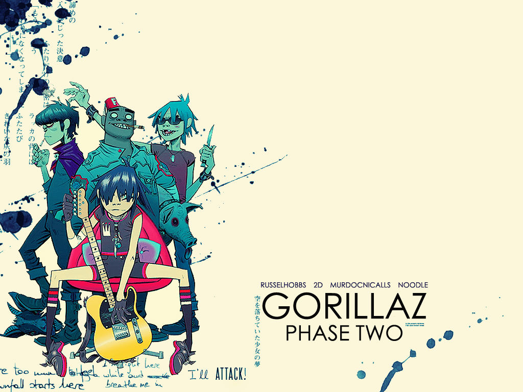 Gorillaz, #Murdoc Niccals, #Russel Hobbs, -D, #Noodle, #Jamie