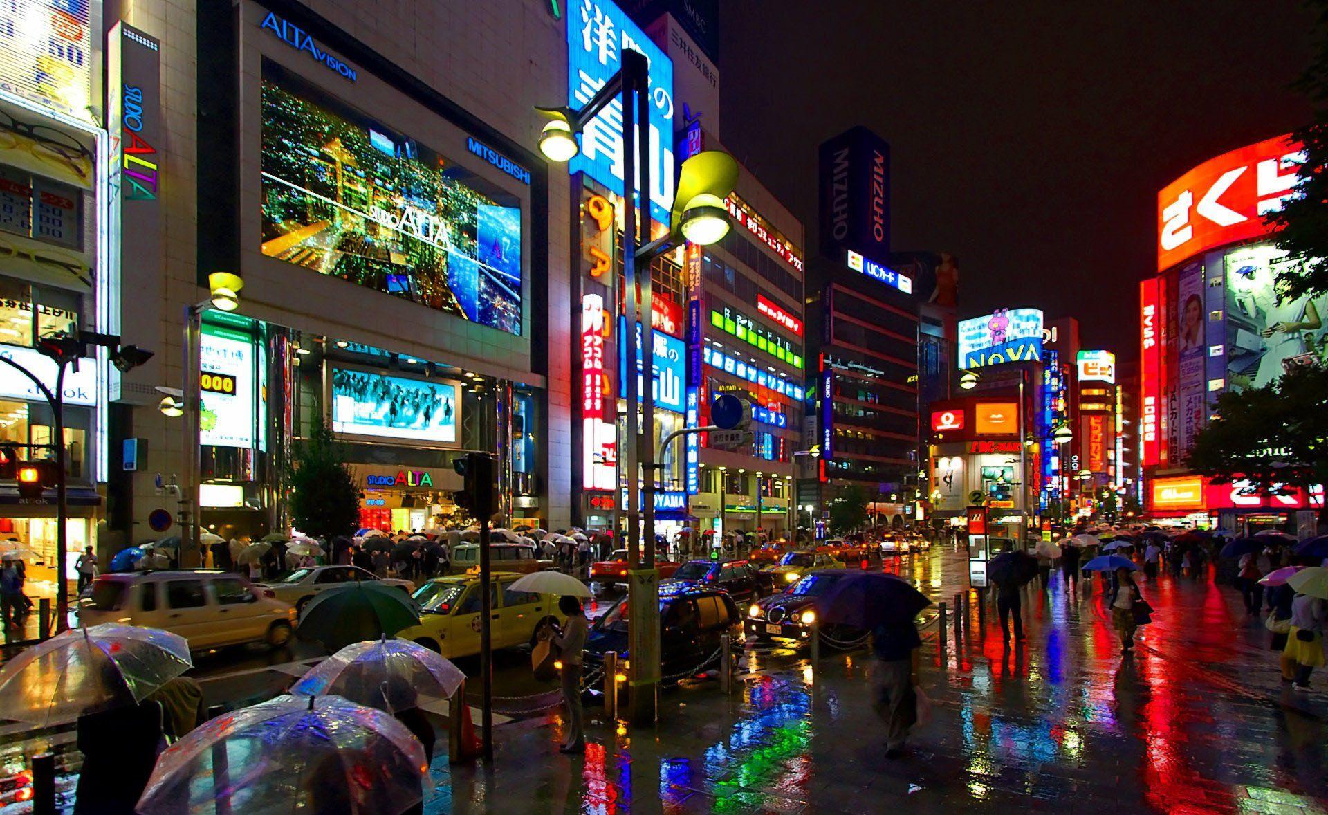 Wallpaper.wiki Street Night Rainy City Japanese Wallpaper Cities Hd