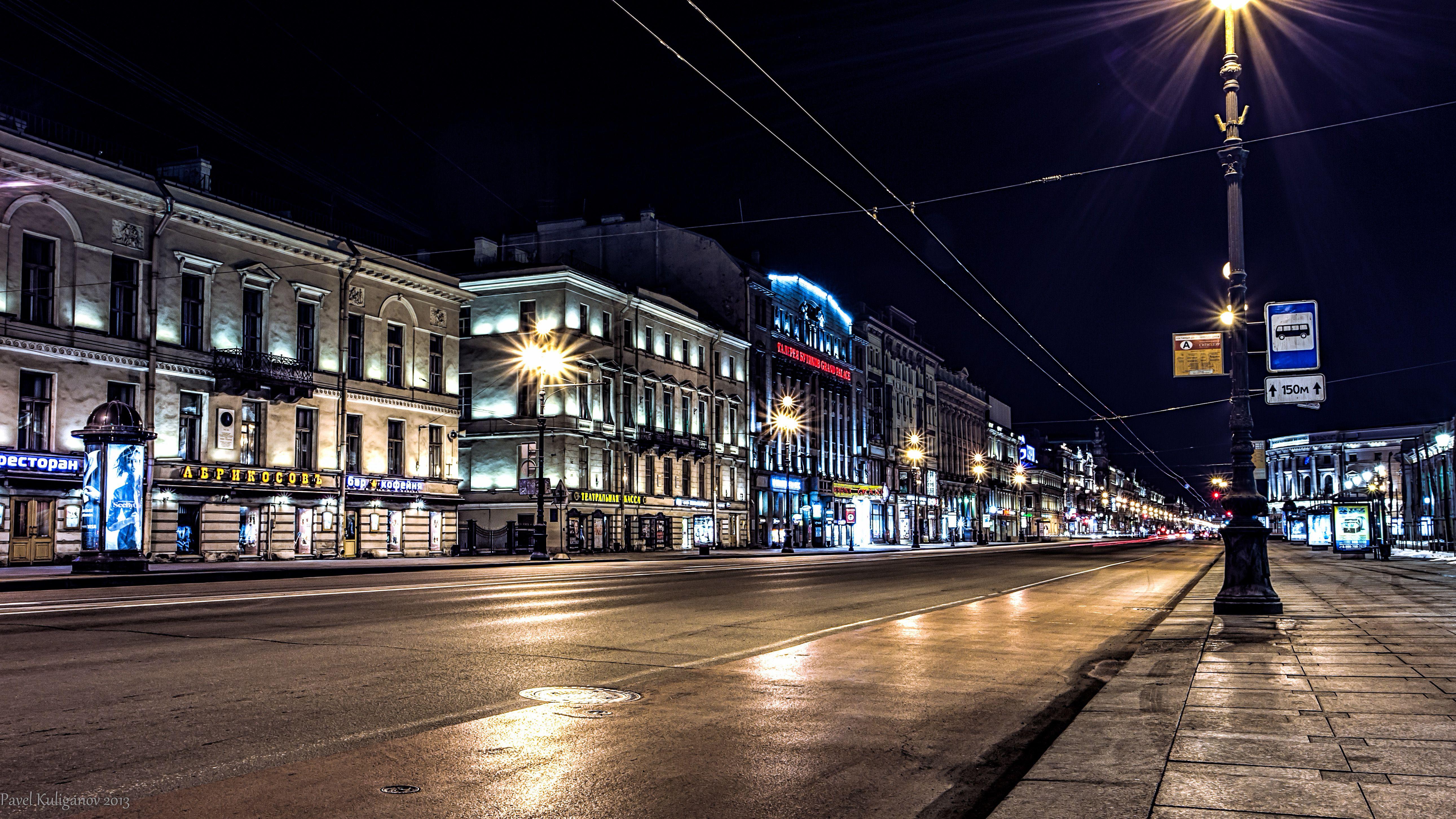 image St. Petersburg Russia Roads Street night time 5163x2903