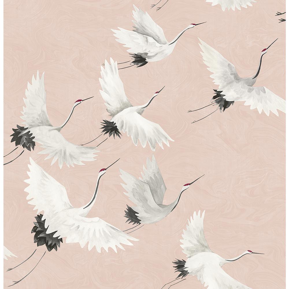 A Street 8 In. X 10 In. Windsong Pink Crane Wallpaper Sample 2764