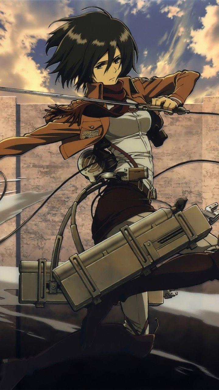 Mikasa Ackerman on Titan Mobile Wallpaper. Mikasa, Attack on titan, Gambar