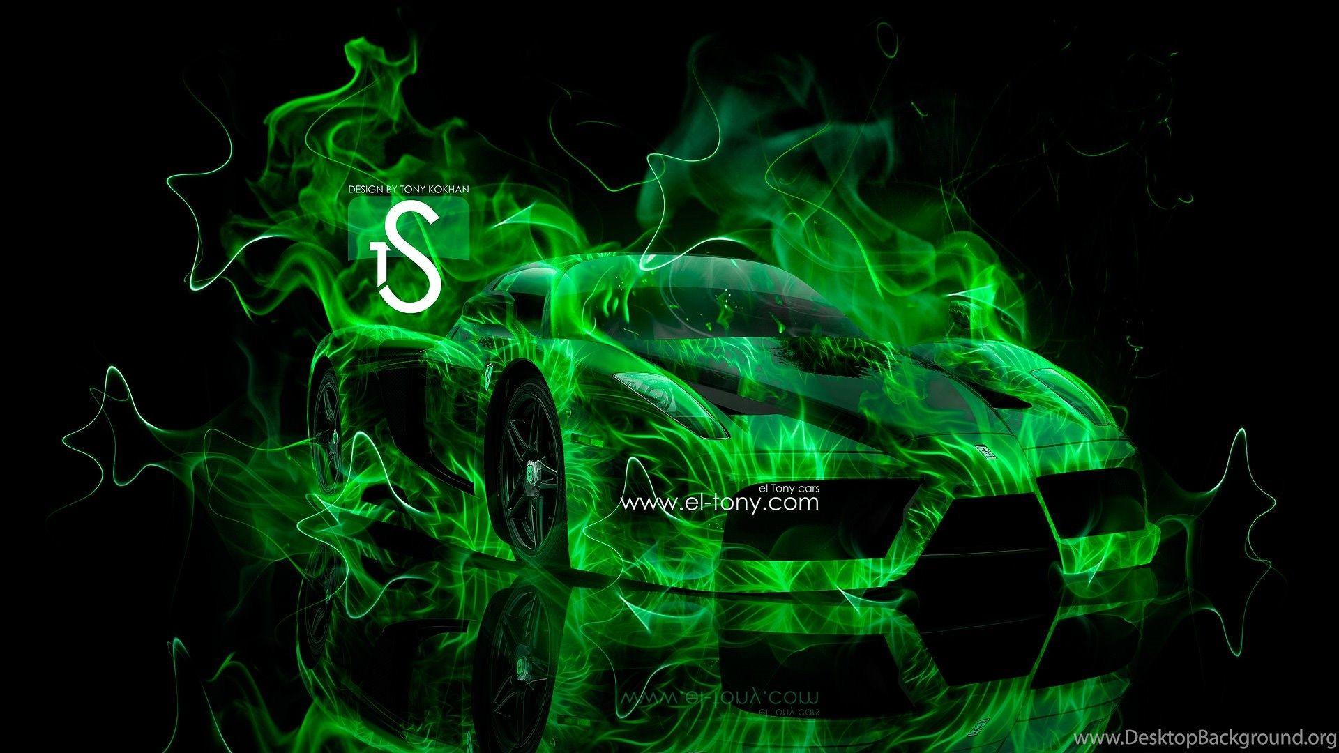 Ferrari Enzo Green Fire Car 2013 Abstract Smoke HD Wallpaper