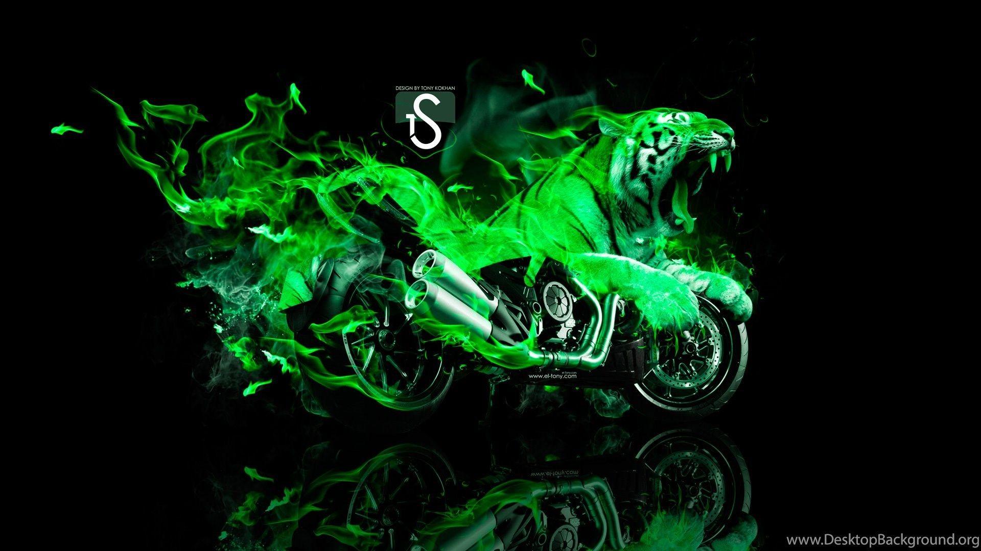Moto Ducati Diavel Tiger Green Fire 2013 HD Wallpaper design