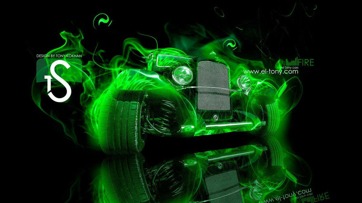 Retro Car Green Fire Car 2013 Abstract Style HD Wallpaper Design By