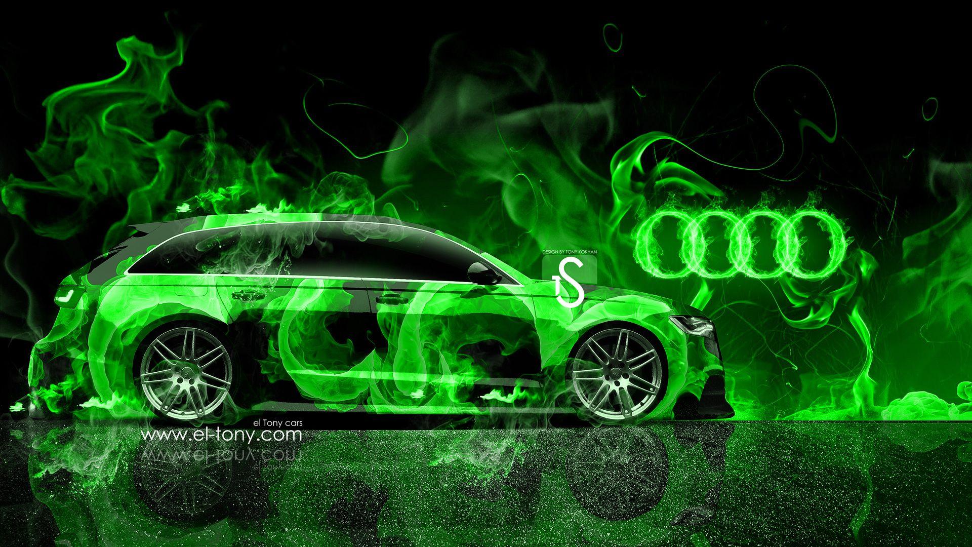 Audi A6 Avant Quattro Green Fire Abstract Car 2014 HD Wallpaper