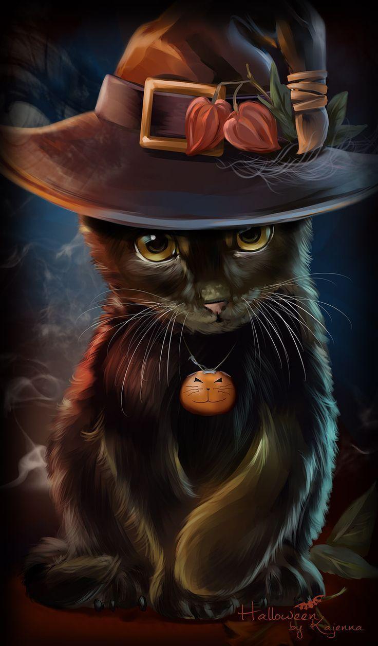 Black Halloween Cat Wallpaper HD. Halloween cat, Cat art, Cute animal drawings