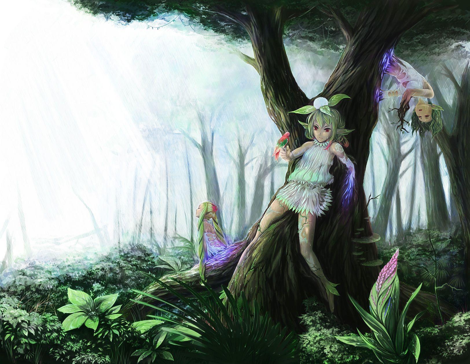 Original art fantasy nature trees forest nymph fairy wallpaper