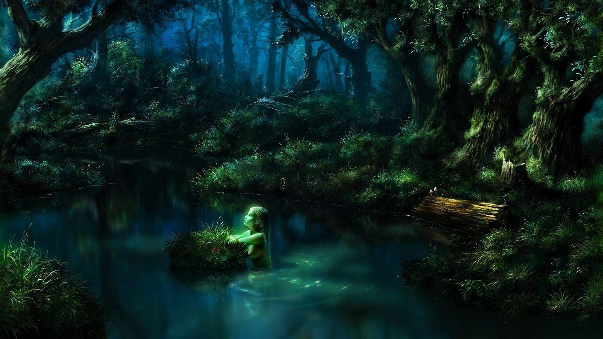 Water, Art, Girl, Lake, Nymph, Bump, Pond, Forest