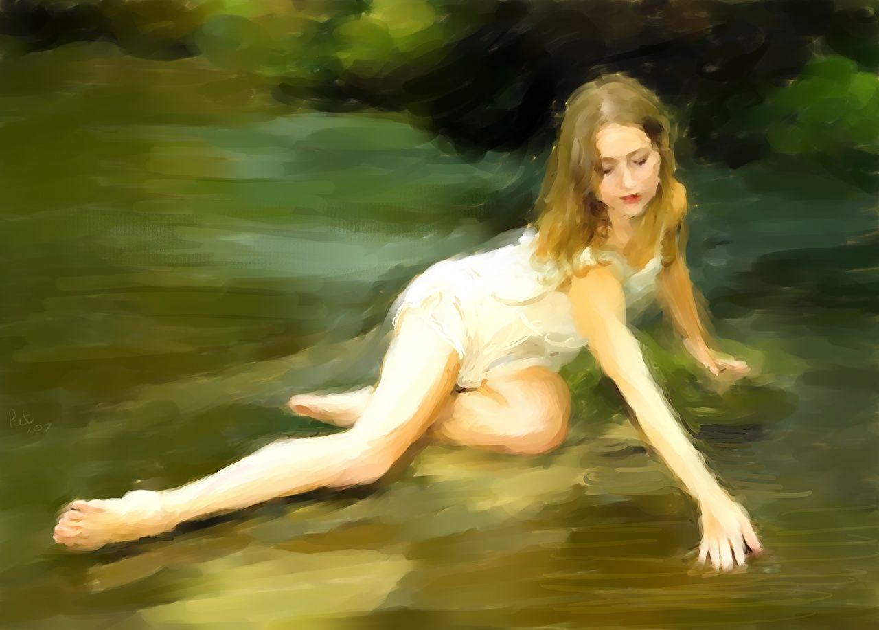 Wallpapers Water Nymph Girls Pictorial art Painting Art.