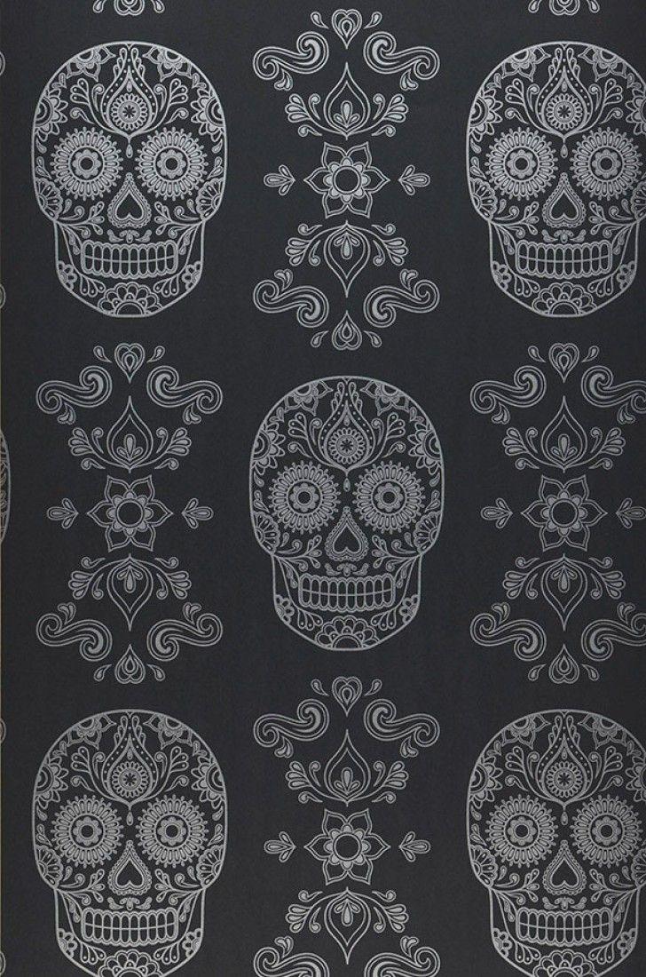 Wallpaper Dia de los Muertos (Black grey, Silver)