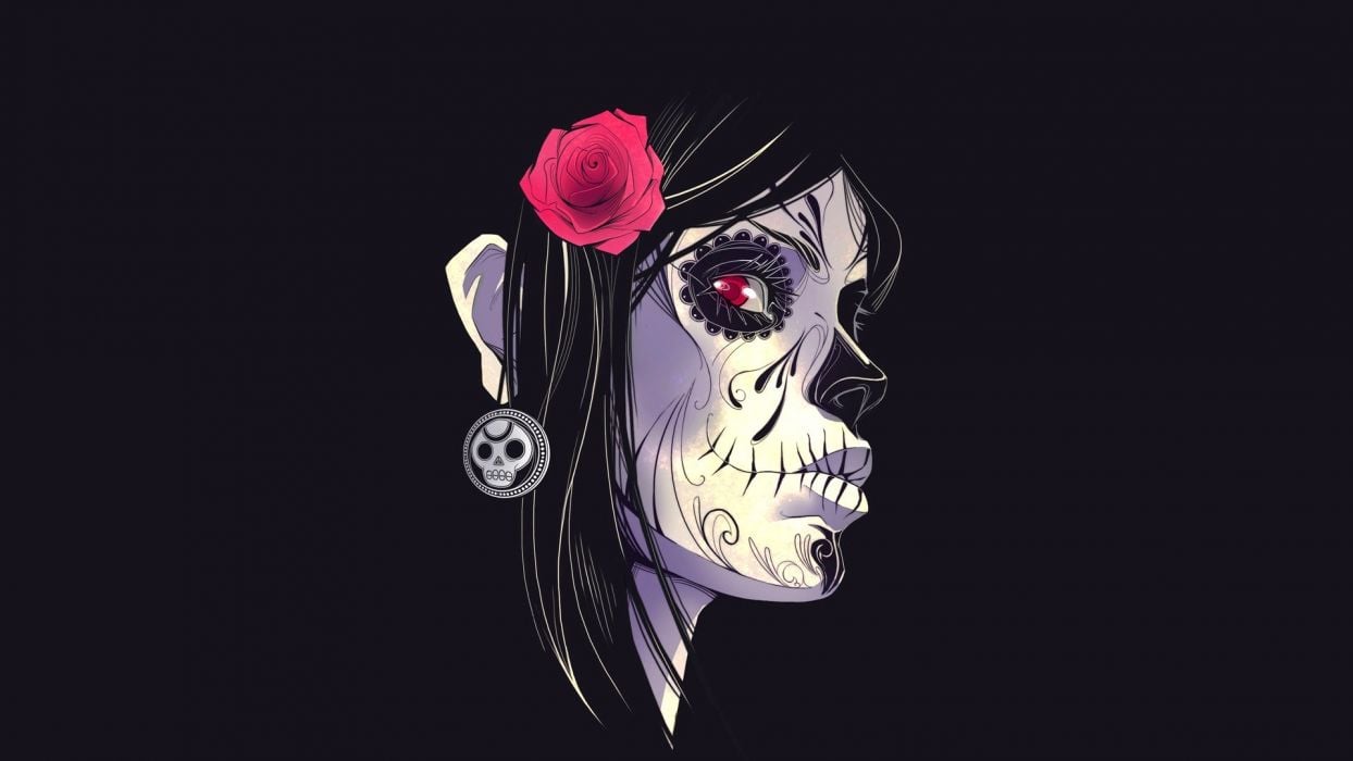 Dia De Los Muertos Day of the Dead Face Flower Black gothic skull