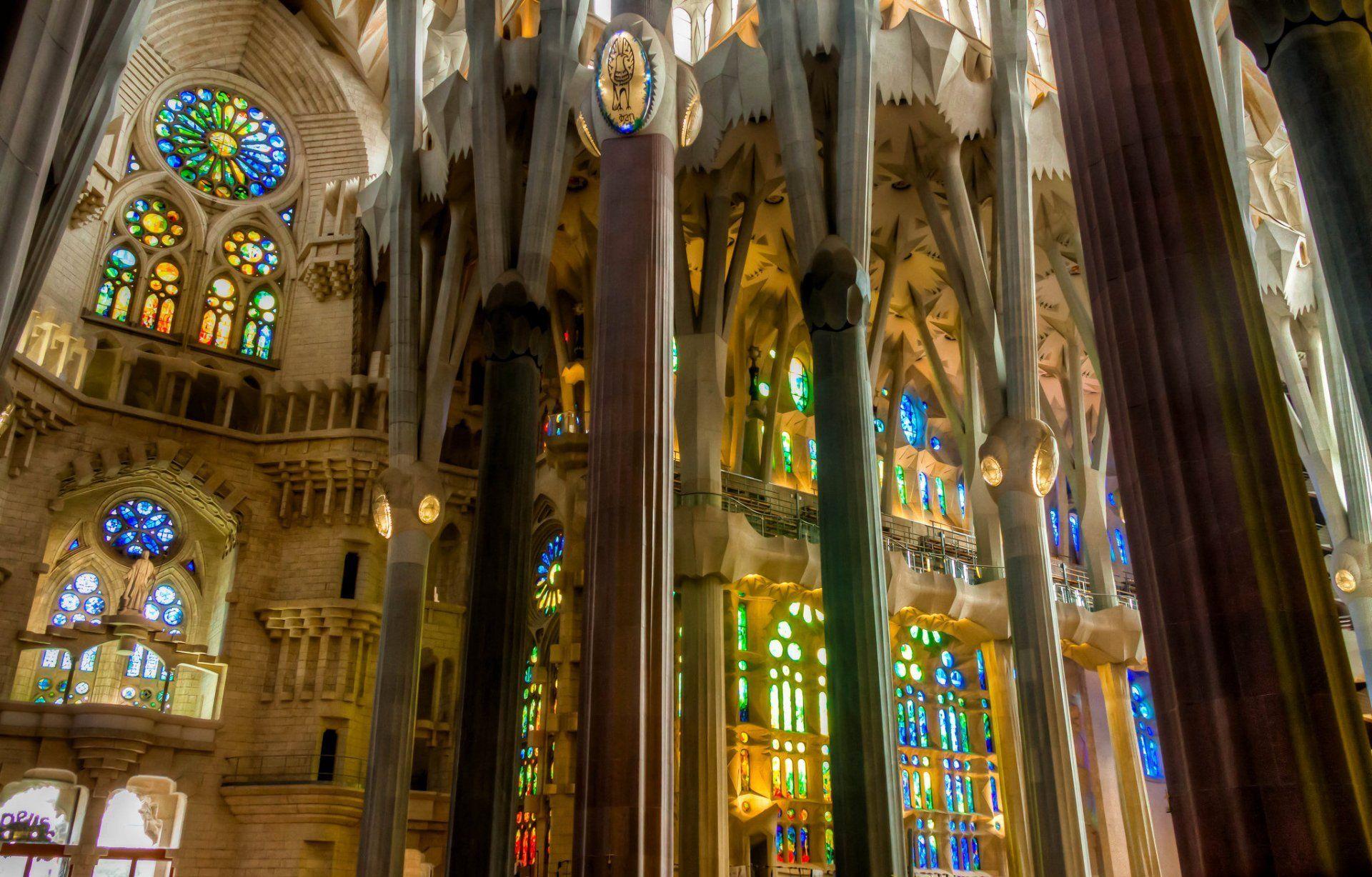 temple of the sagrada familia barcelona spain column stained glass