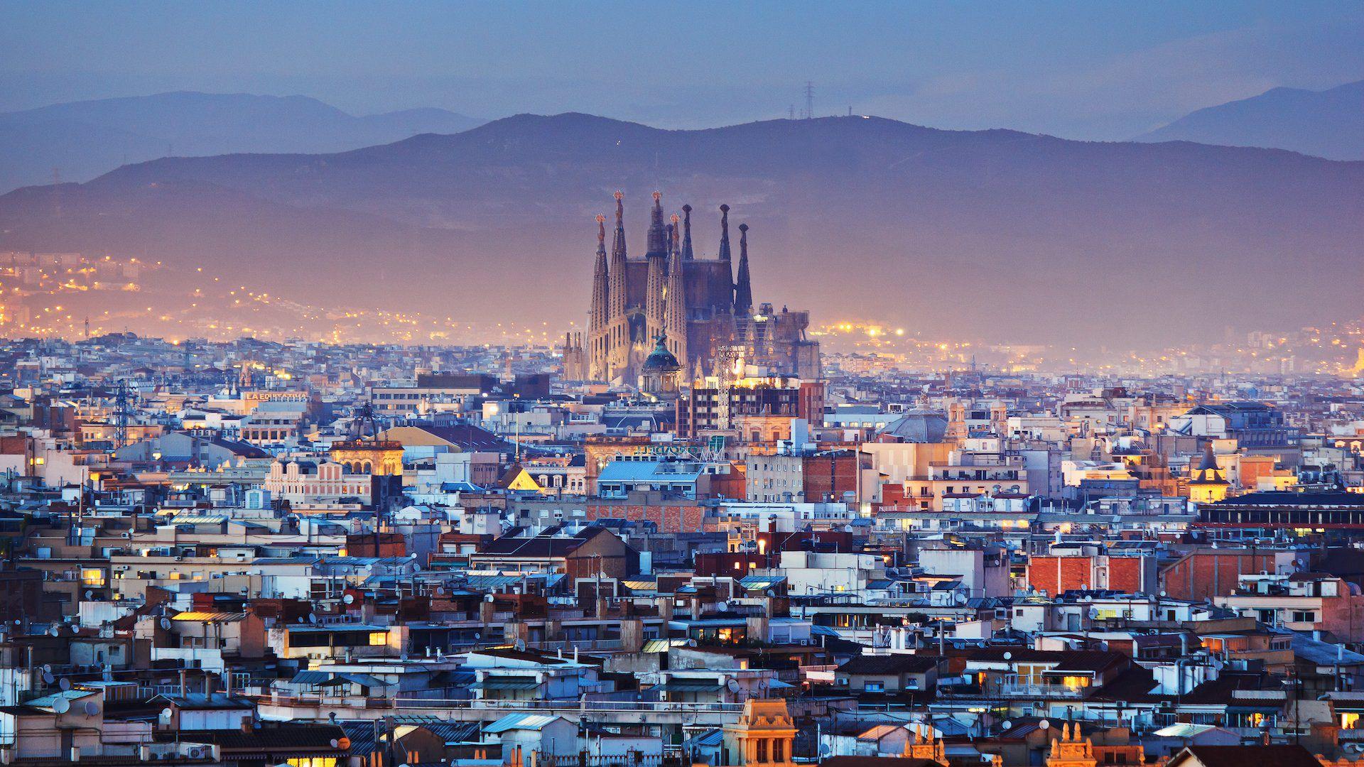 Barcelona, Spain, Barcelona Skyline with Sagrada Familia Cathedral