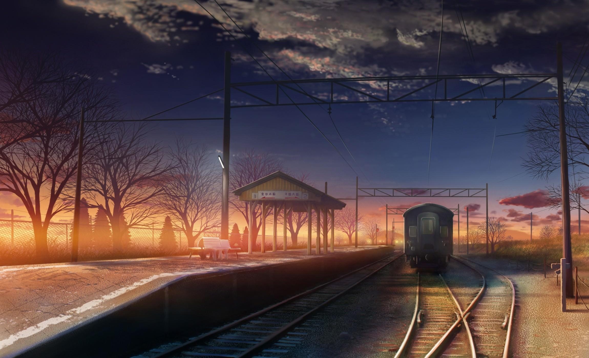 clouds landscapes station trains makoto shinkai train stations HD