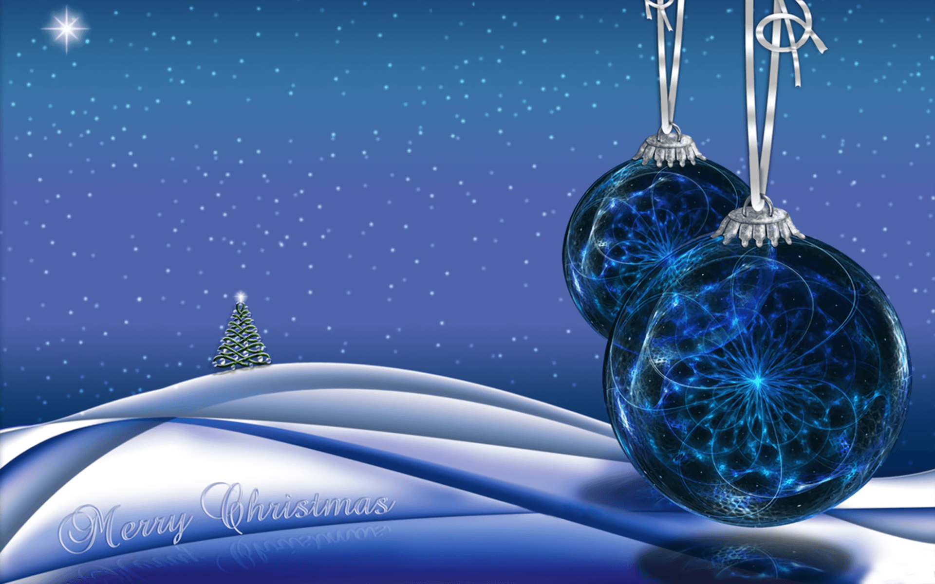 Blue Christmas Ornaments and Christmas Tree HD Wallpaper