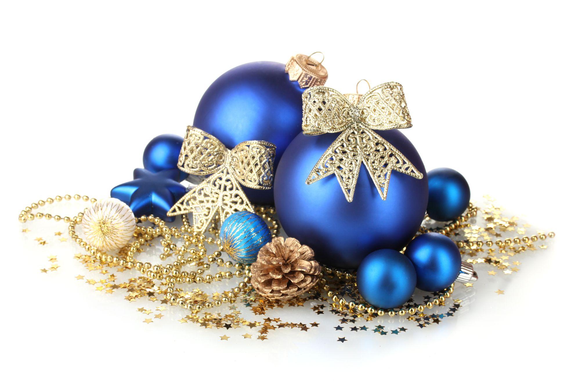 Blue and Gold Holiday Ornaments widescreen wallpaper. Wide