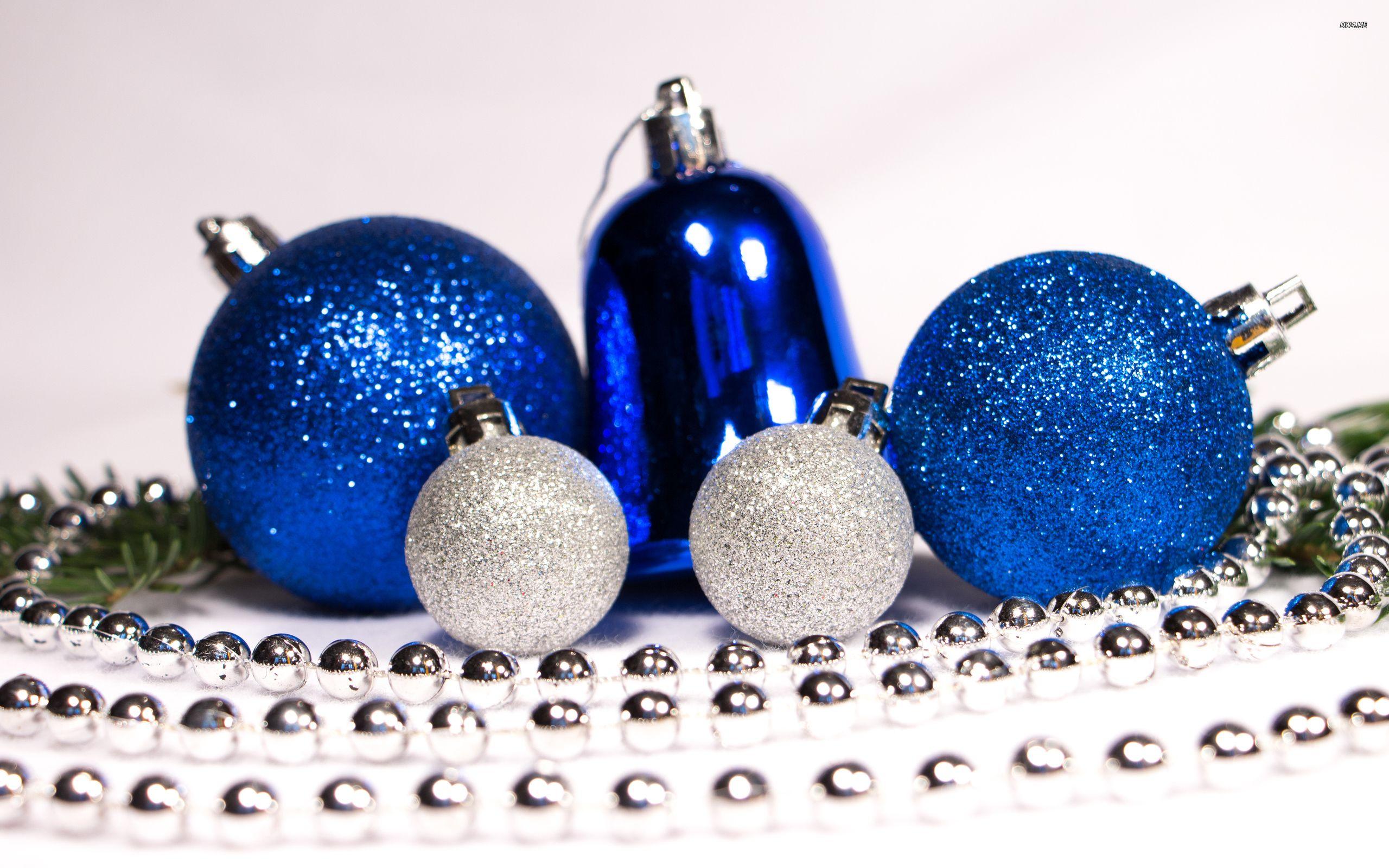 Blue and silver Christmas ornaments wallpaper wallpaper