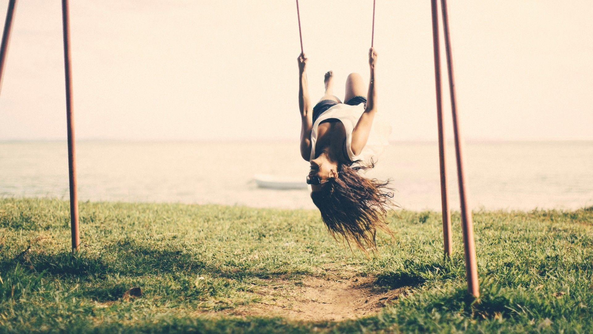 swings women outdoors brunette upside down wallpaper and background