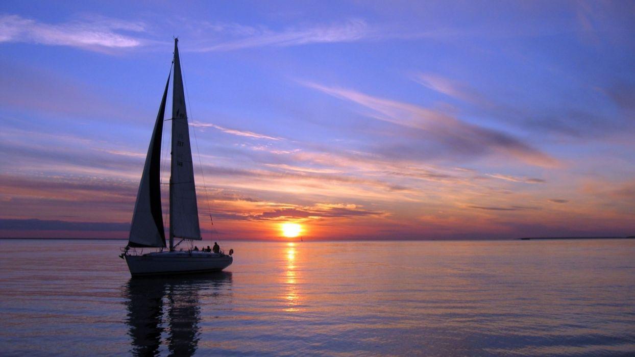 Boats silboat boats ship sailing ocean sea sky clouds sunset sunrise