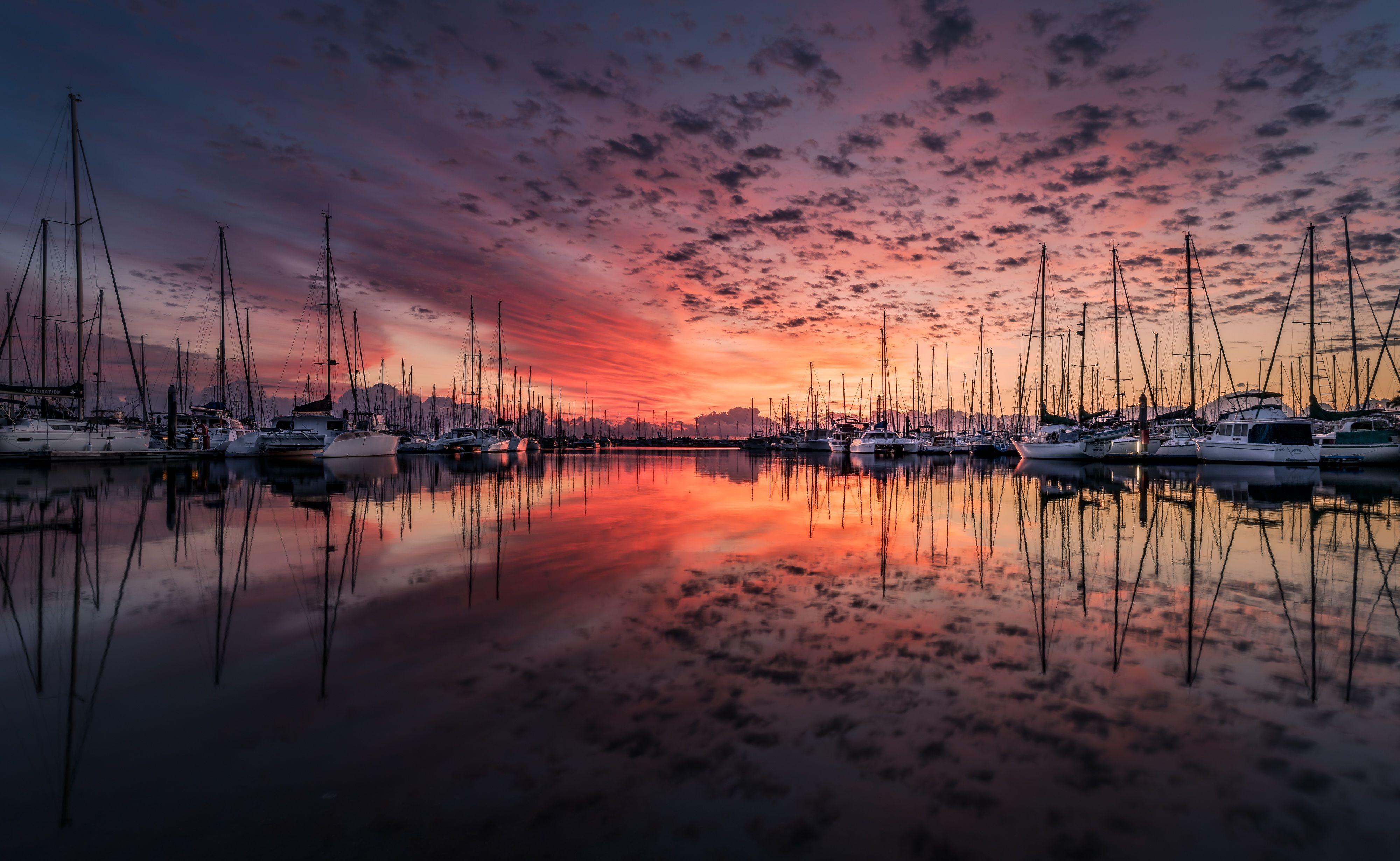 Wallpaper Sunset, Sail boats, 4K, Nature