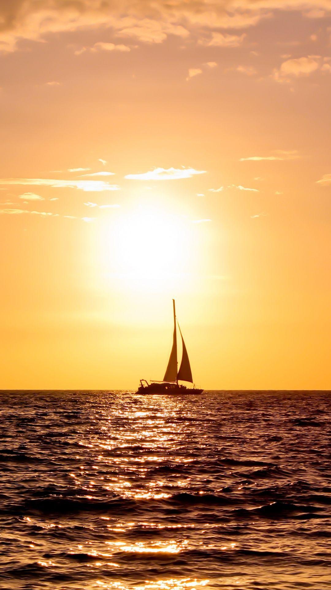 Ship On Sunset Sea #iPhone #wallpaper. Sunset sea, iPhone 6 plus wallpaper, Sunset wallpaper
