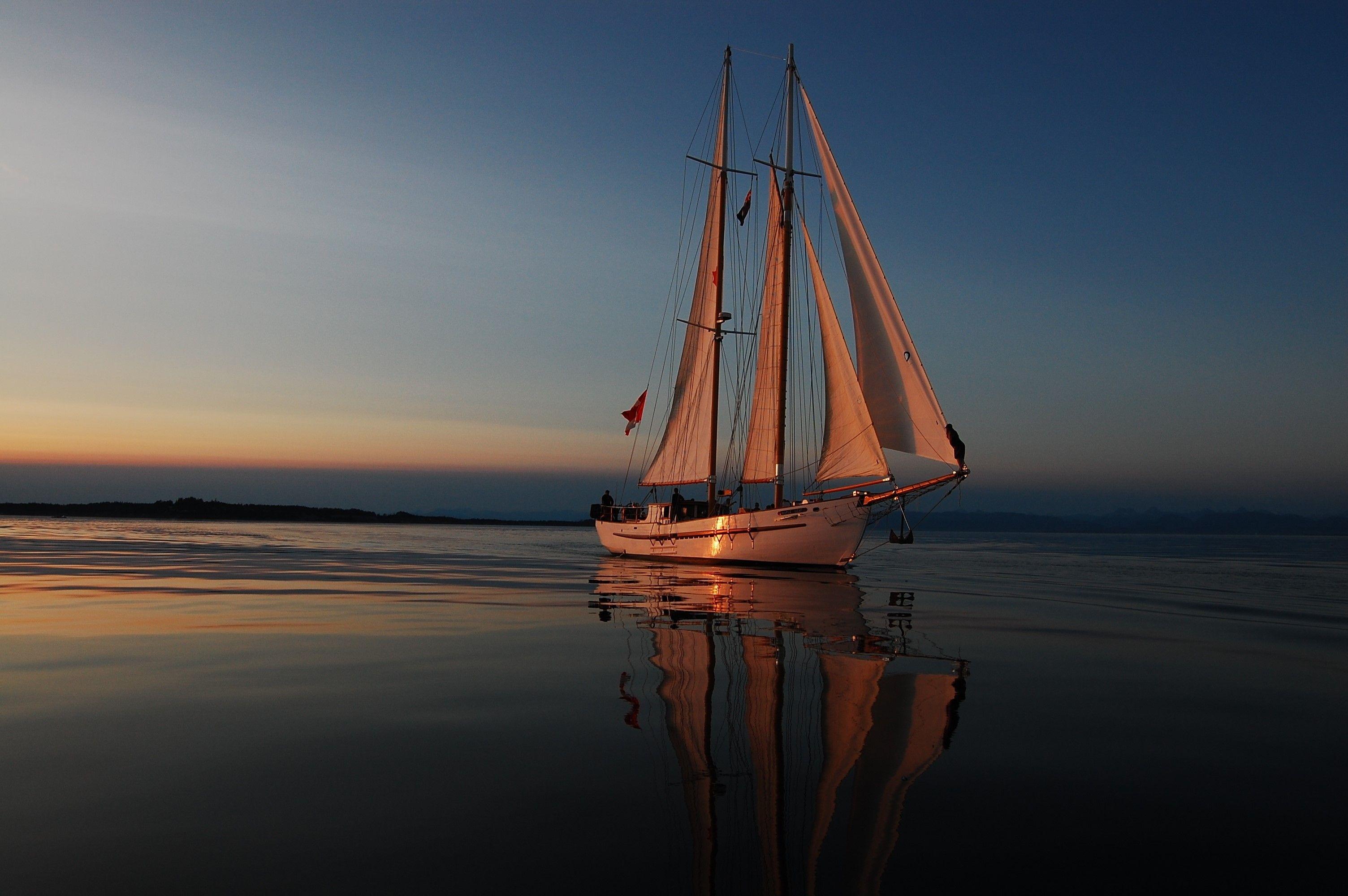 Sea, Evening, Yacht, Reflections, Sunset sail, Vacation wallpaper