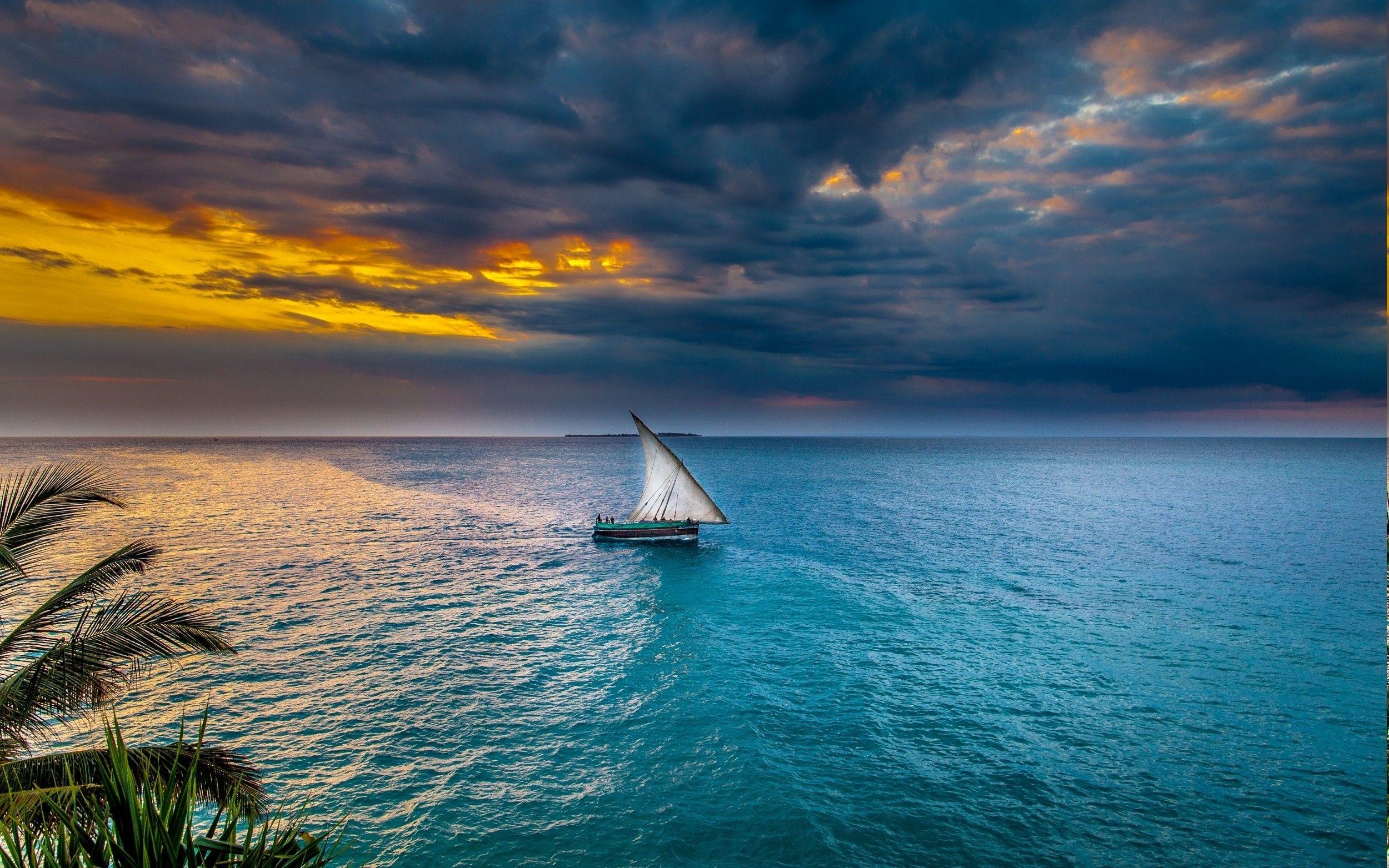 sunset, Sea, Sky, Sailing Ships, Nature, Landscape, Water, Tropical