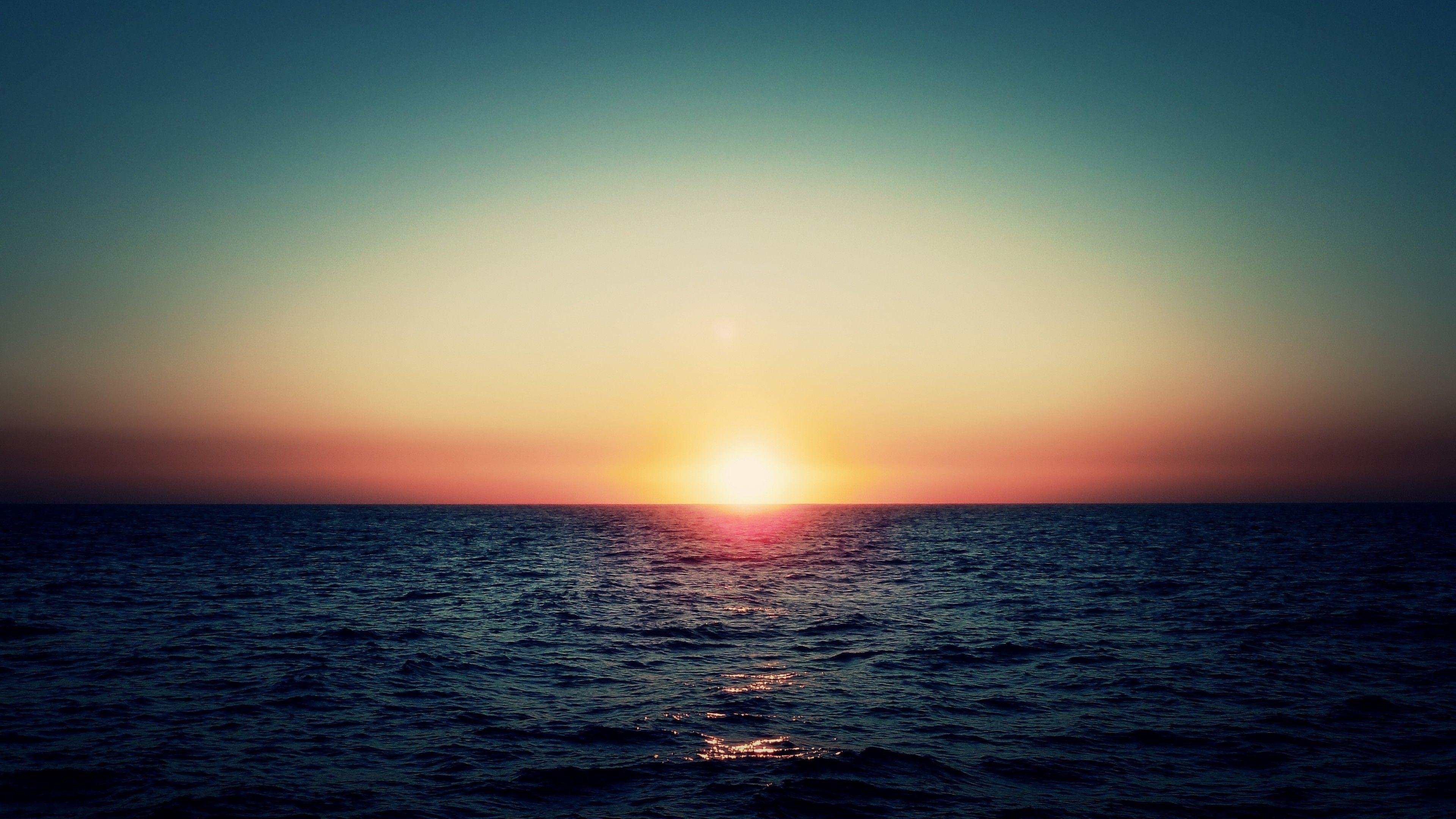 Wallpaper Sunset, Horizon, Sea, HD, Nature