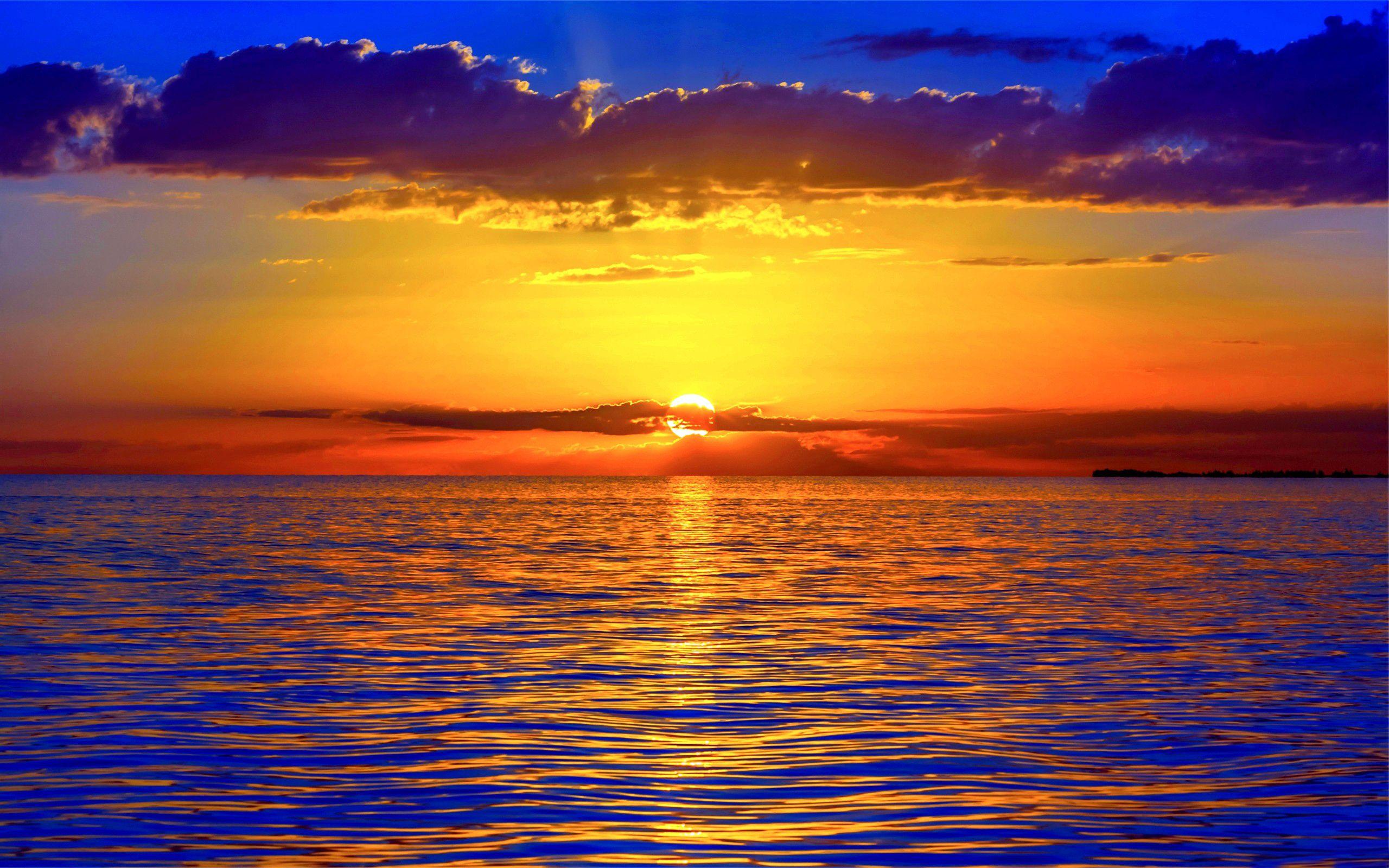 Wallpaper Sunset, Sea, Beach, Horizon, HD, Nature