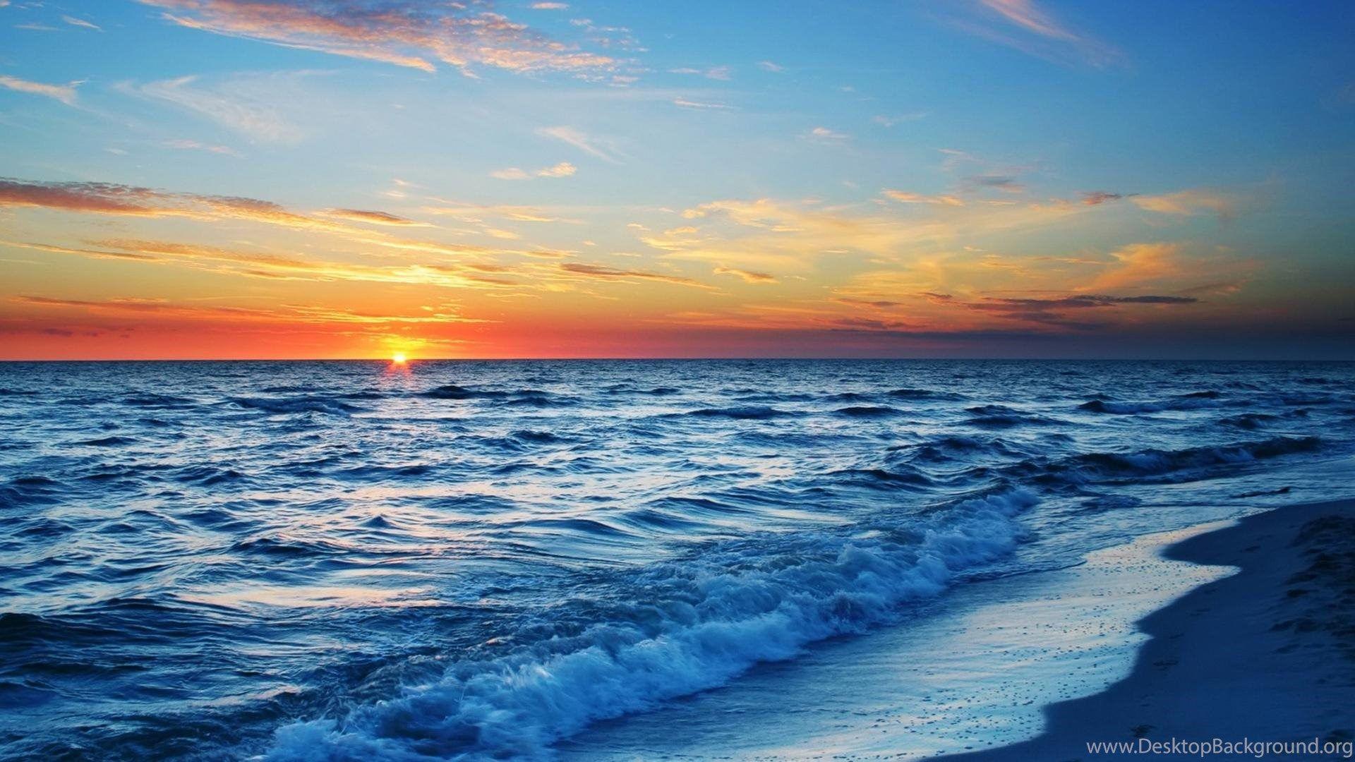 Ocean Horizon Sunset Wide HD Wallpaper Desktop Background