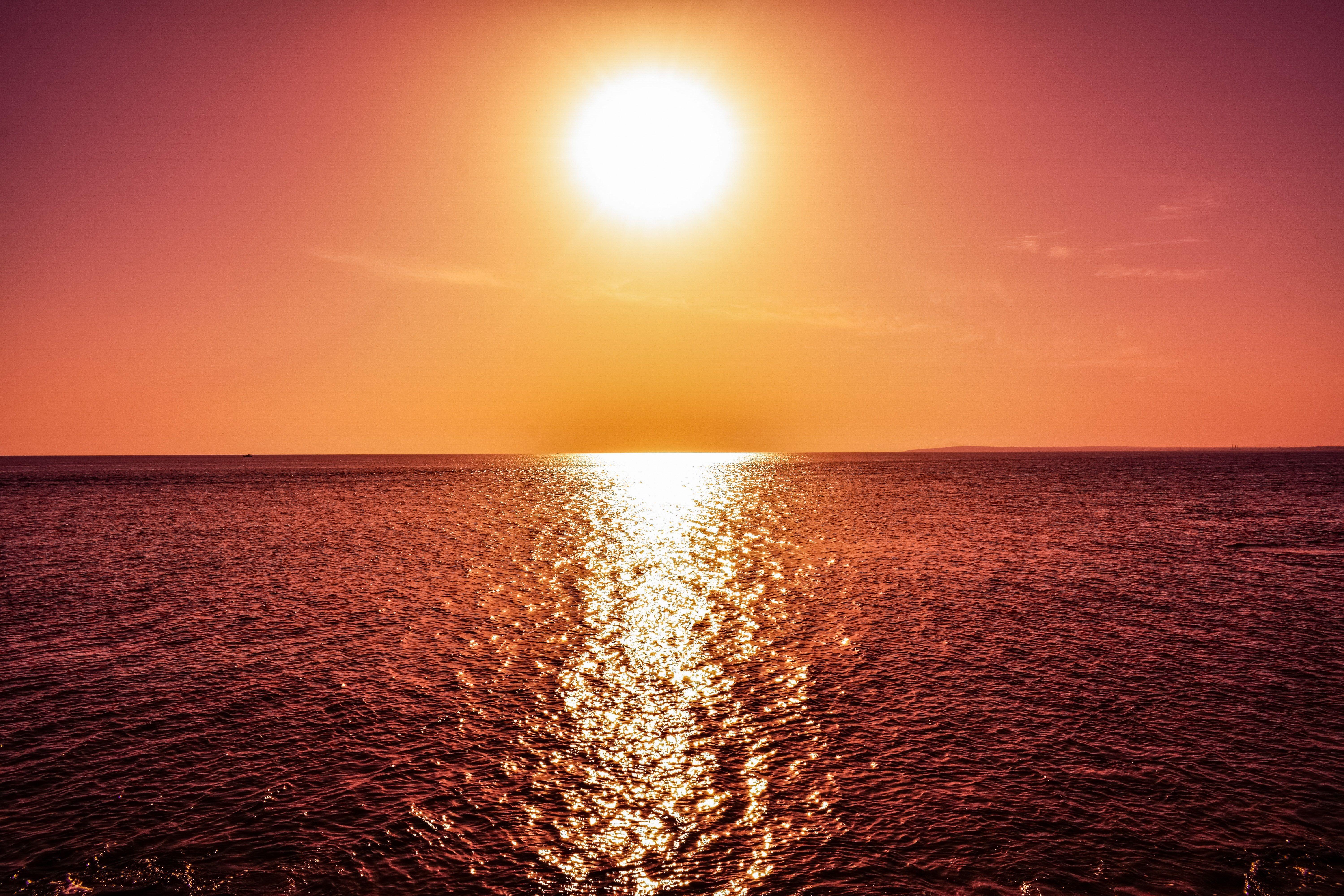 Wallpaper Sunset, Reflections, Horizon, Sea, HD, 4K, Nature