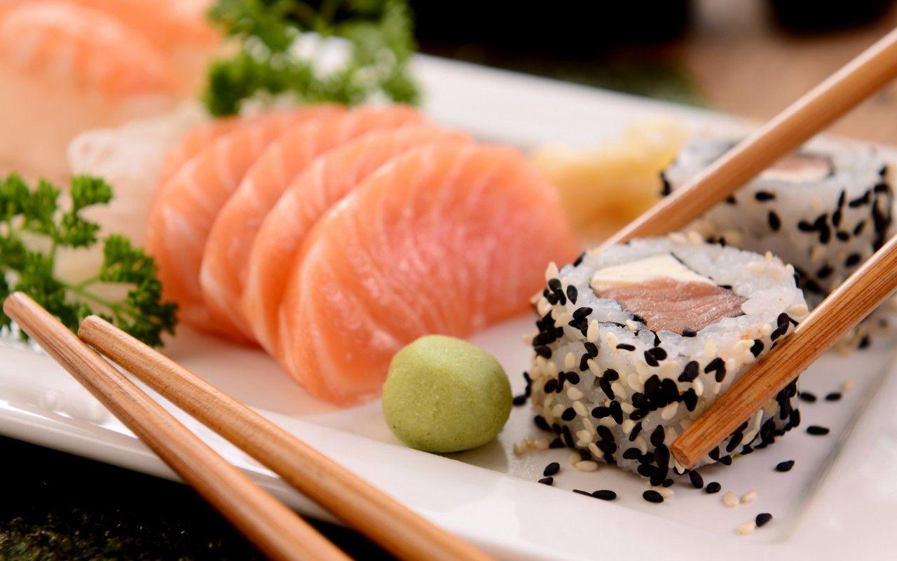 Download 1280x800 Sushi, Japanese Food, Seafood, Chopstick