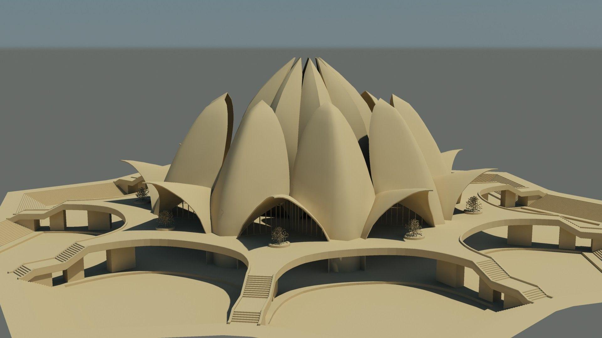 architecture religious temple render cgi new delhi india lotus