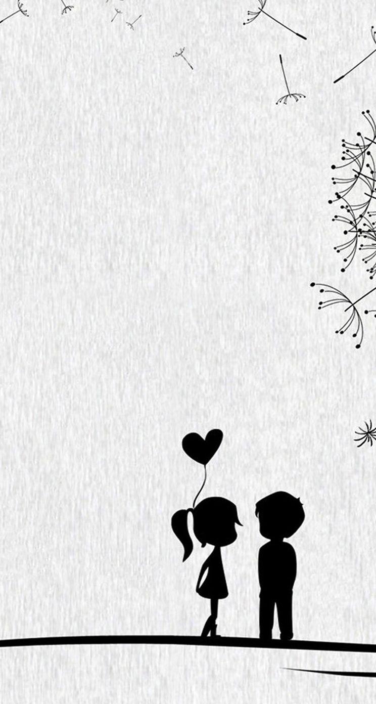 Love Cute Cartoon Little Couple iPhone se Wallpaper Download