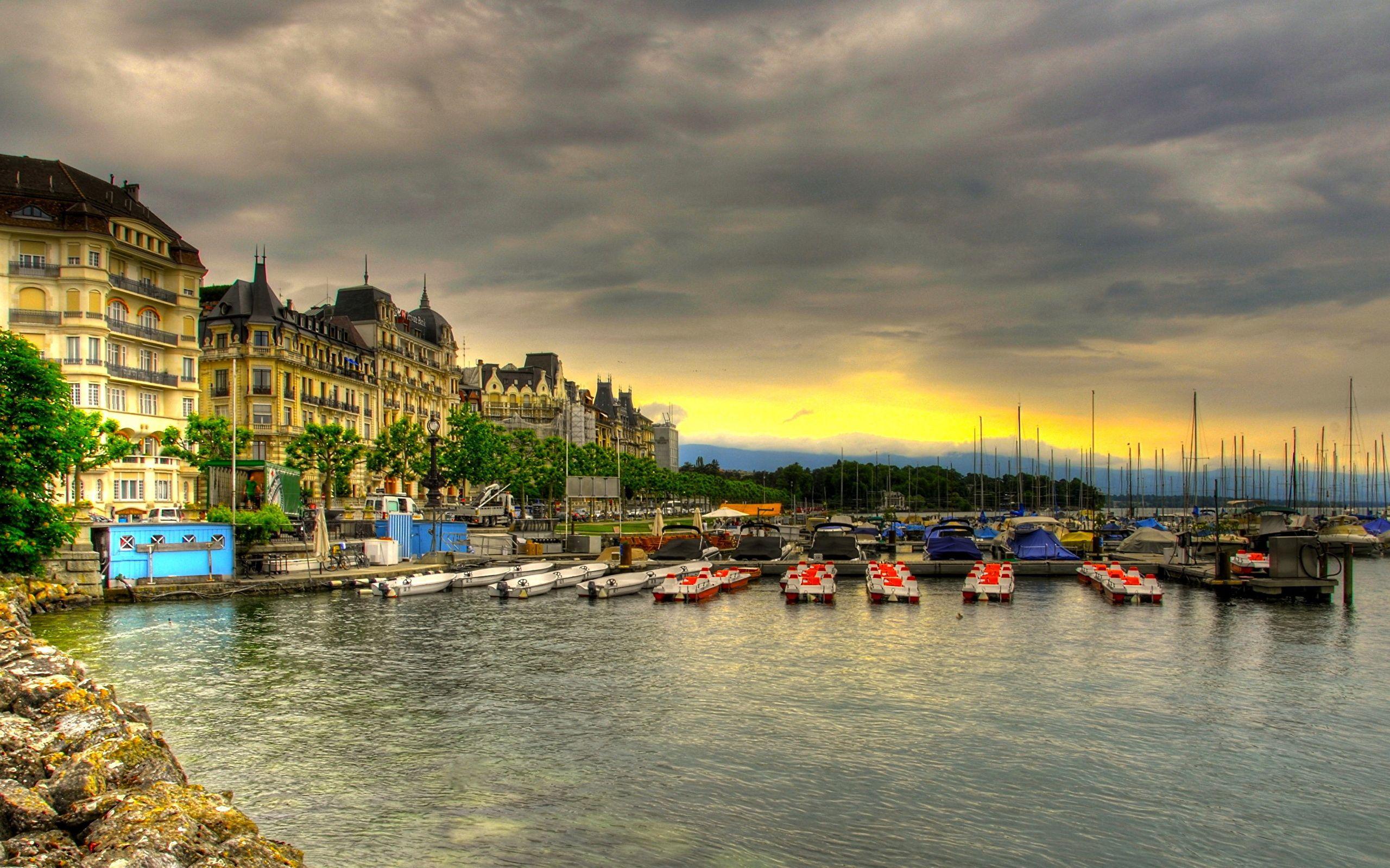 Image Switzerland Geneva HDRI Pier Coast Cities 2560x1600