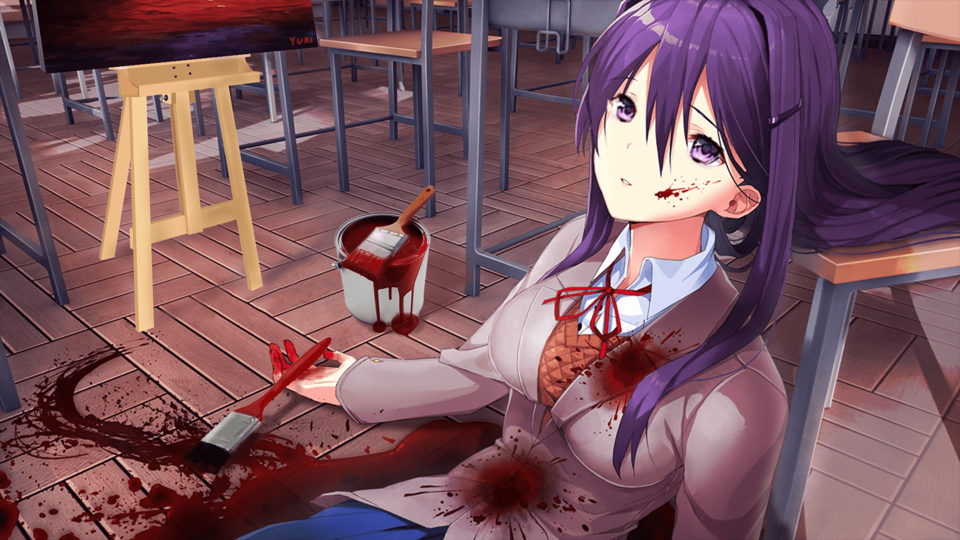 Yuri is such a messy painter. Doki Doki Literature Club