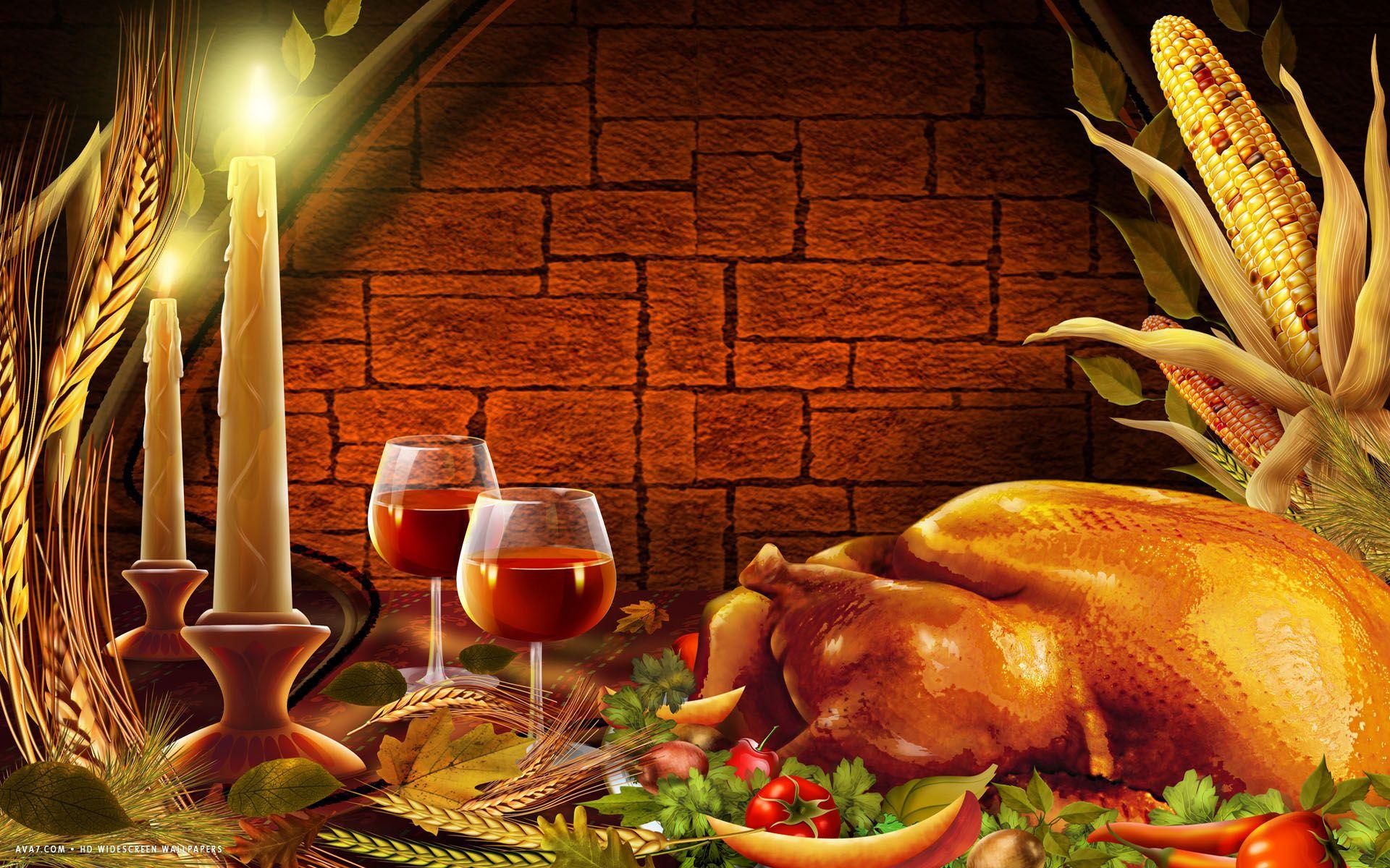 thanksgiving dinner turkey candles wine food holiday hd widescreen wallpapers / holidays backgrounds