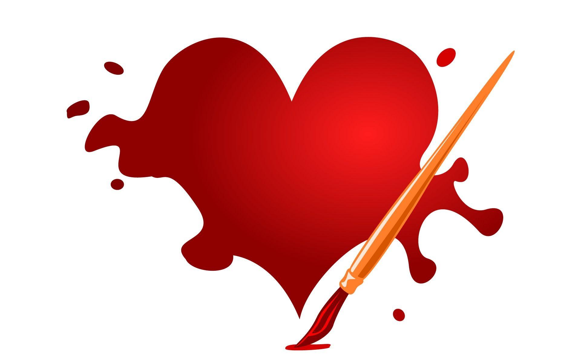 Painting Red Heart with Paintbrush widescreen wallpaper. Wide