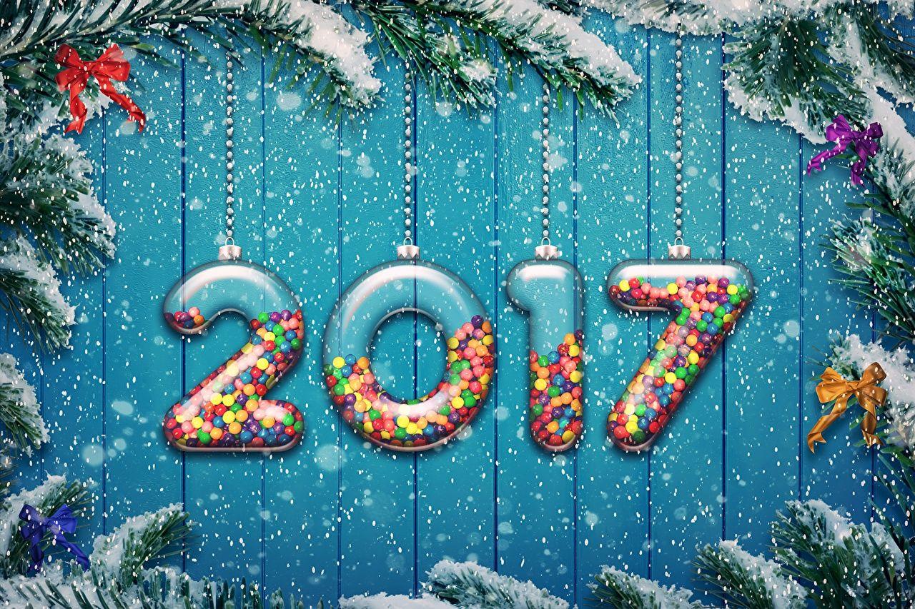 Wallpaper 2017 New year Snowflakes Snow Bowknot Branches Holidays