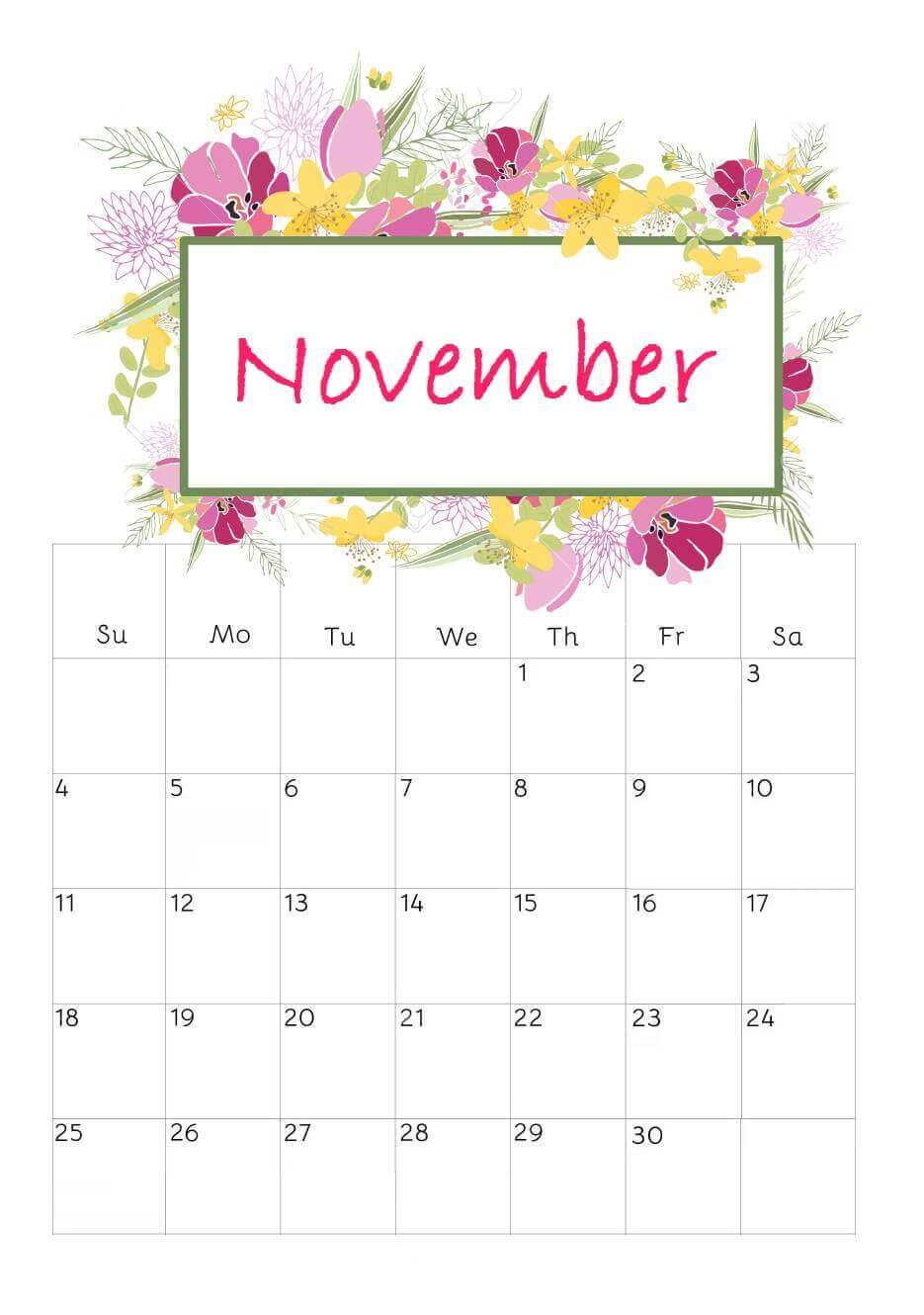 Cute November 2018 Calendar