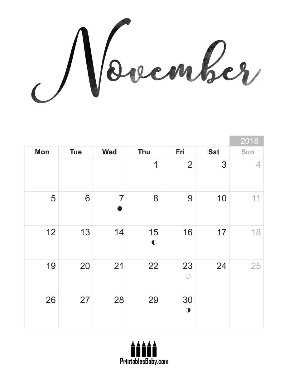 November 2018 calendar. Free Printable Sheets