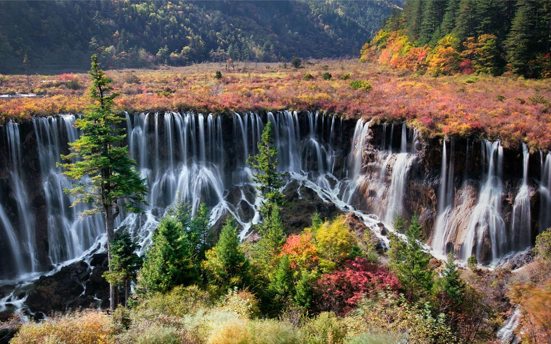 Jiuzhaigou Tibetan China Nuorilang Waterfall Is A Nature Reserve