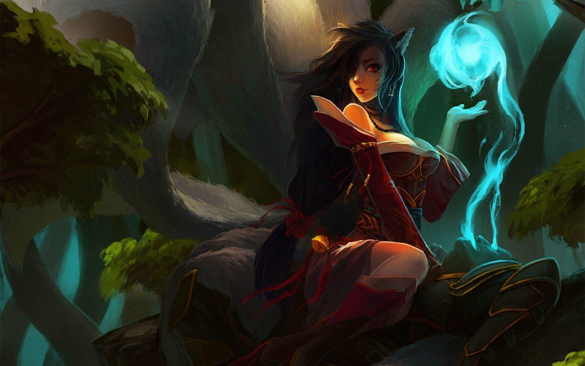 Lol League of Legends Ahri girl ears tails magic spirit warrior dead